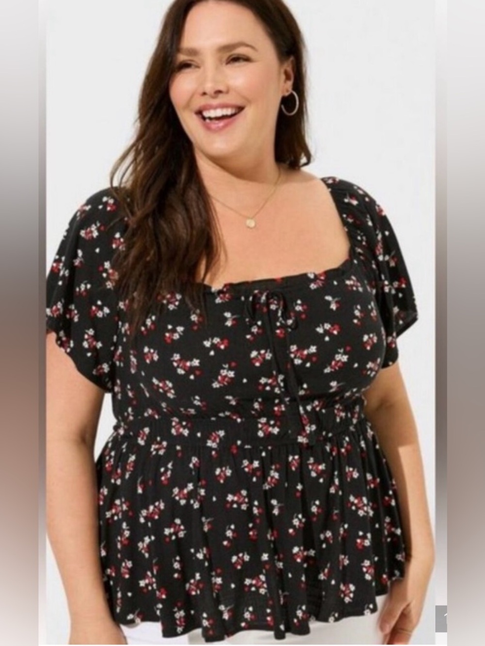 Torrid Flutter Sleeve Heart and Floral Blouse